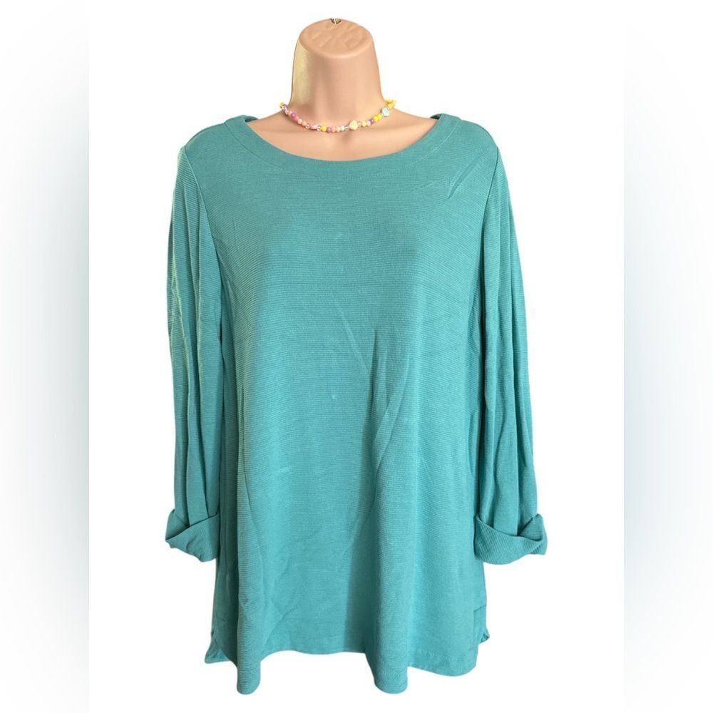 J. Jill Teal Long Sleeve crewneck Soft Top Sideslip